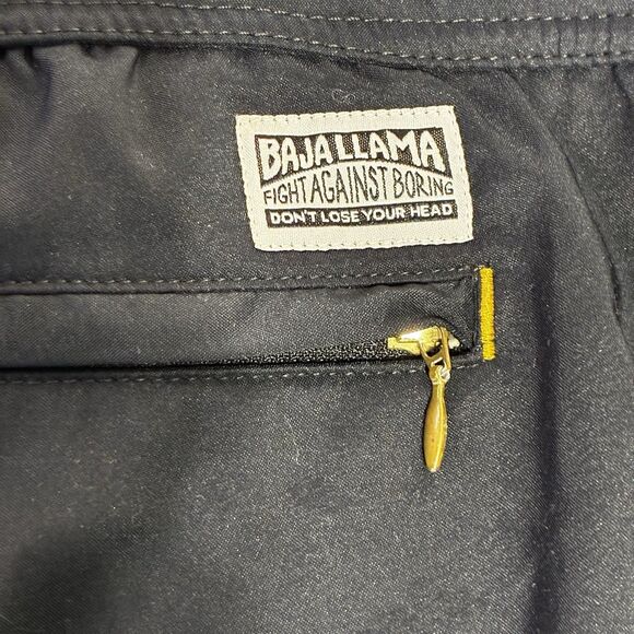 Baja Llama Men’s Swim Trunks Size Medium Black Yellow Trim Quick Dry - Picture 9 of 10